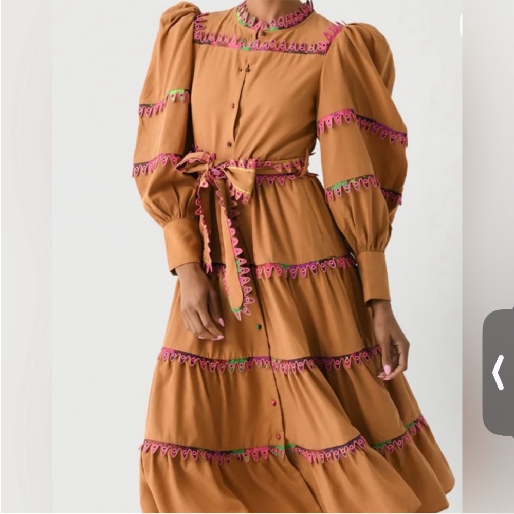 Celia B Brown Hasu scalloped Enbroidered Midi Dress
